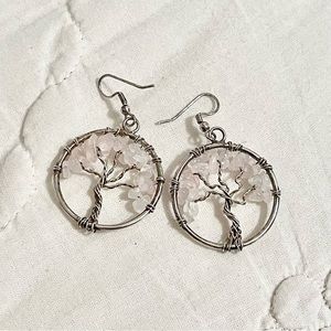 Tree of Life Rose Quartz Dangle Earrings